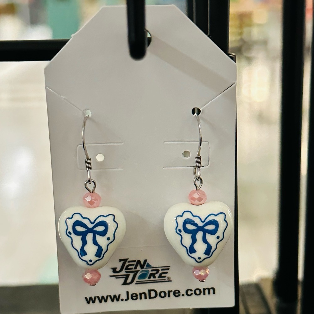 JenDore Handmade Heart Dangle Drop Earrings Hypoallergenic Tarnish Resistant